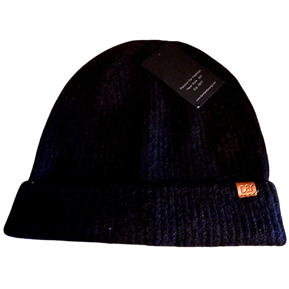 David & Young Black Knit Cuffed‎ Beanie Hat Warm Winter Style Unisex